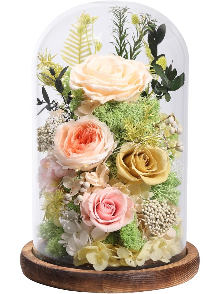 Flowers For Delivery Preserved Flowers Rose In Glass Dome,Champagne Rose Forever